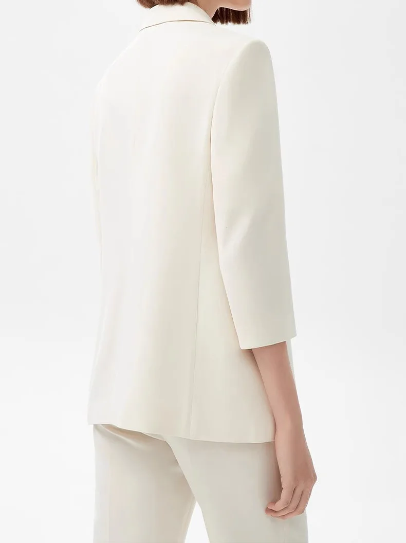 Allingentle Ivory Women's Suit Pantsuit 2 Piece Flat Collar Blazer & Pants Fashion Suit for Casual Office Customize