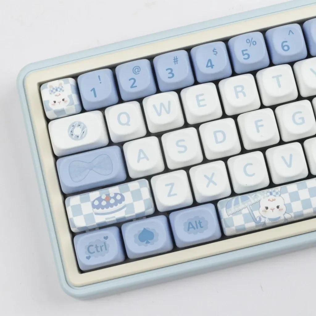 Imagem -04 - Keycaps Azuis para Teclado Mecânico Pbt Sublimação de Corante Bonito Adequado para Meninas Interruptores mx Perfil Moa