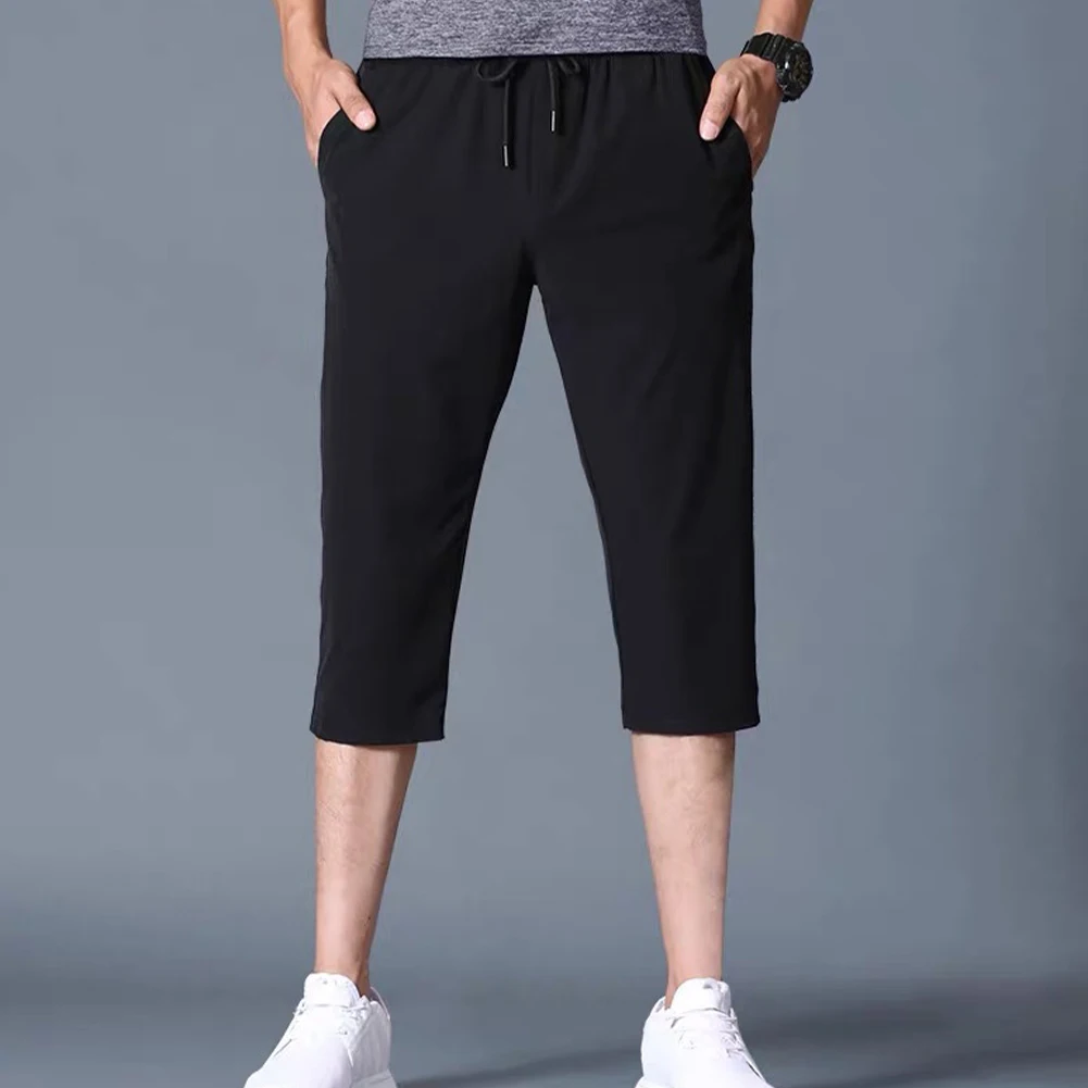 Daily Men Pants Shorts Breathable Capri Casual Comfortable Cotton Linen Elastic Leightweight Solid Summer Trousers