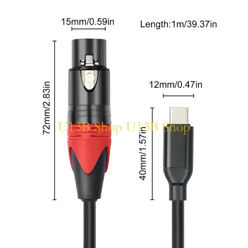 U13B USB C إلى كابل الميكروفون USB C إلى 3Pin كابل الميكروفون الإناث للتسجيل