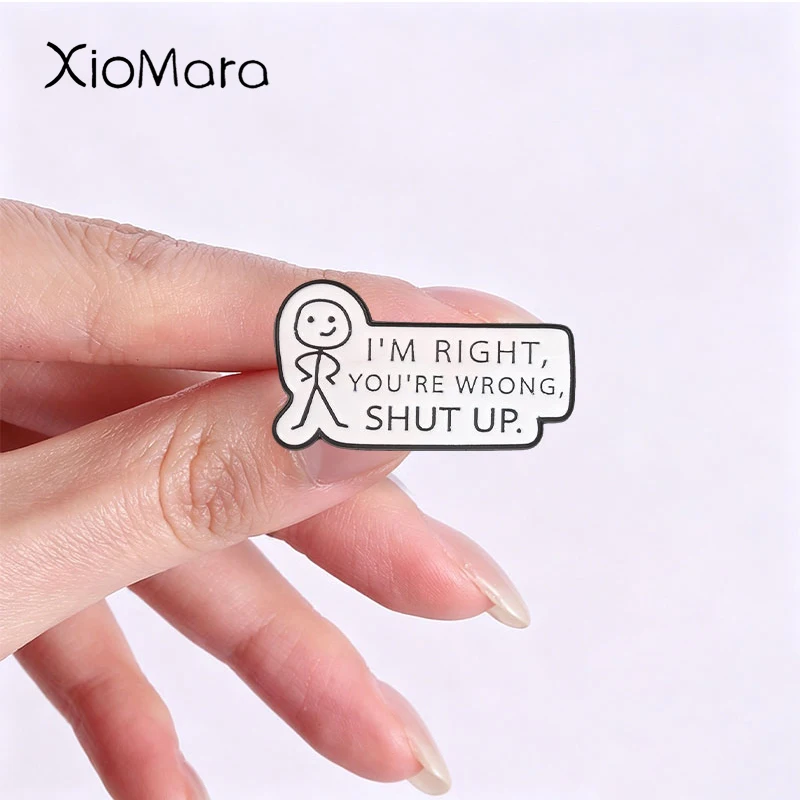 Cartoon Stick Figure Sun Flower Badge I'm Right You're Wrong Enamel Pins Fashion Lapel Metal Brooches Backpack Clothes Jewelry