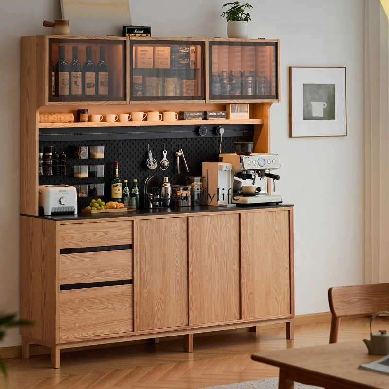 

Solid wood dining side cabinet Small apartment dining room Multifunctional wall storage Oak rock slab storage cabinet