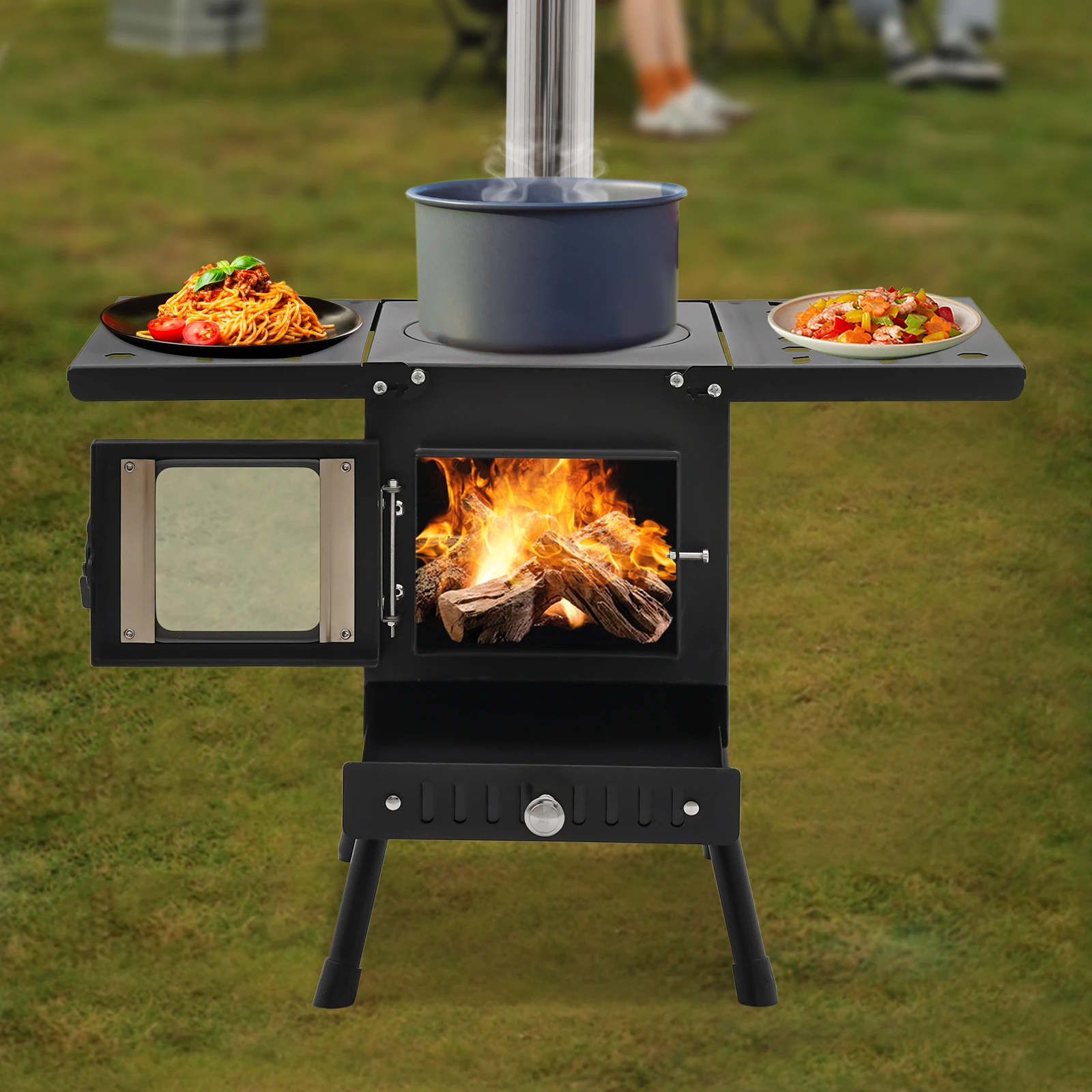 Image of Klappbarer Outdoor-Camping-Holzofen, tragbarer Zelt-Holzofen aus Kohlenstoffstahl, faltbarer Camping-Heizer für Picknick und Angeln
