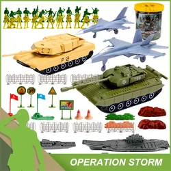 ViiKONDO Army Men Toy Soldier Military Playset Green vs Tan Action Figure Pull-Back Tank Aircraft Warship Big Bucket Boy's Gift