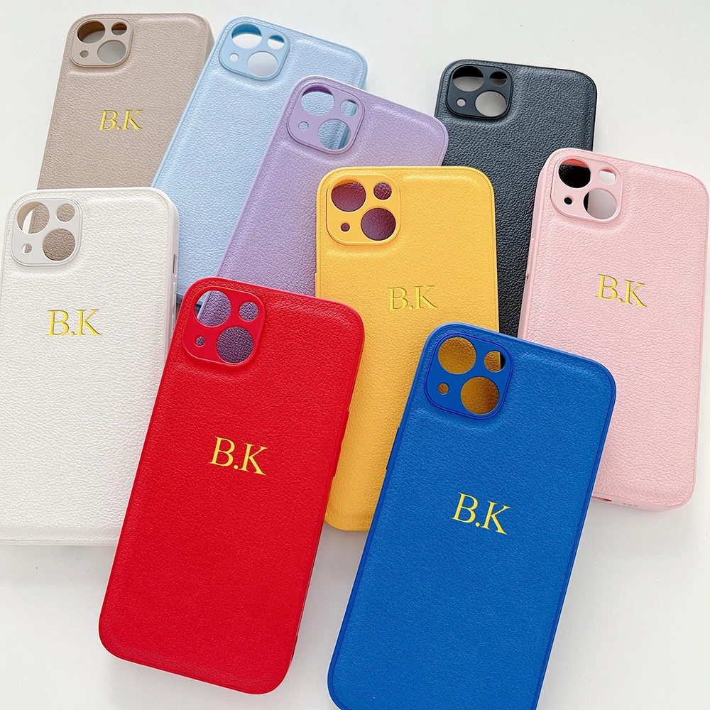 Personalized Customized Name intials Letters Cases For iPhone 15 16 Pro Max 12 11 13 14 Pro Max XR XS MAX 7 8 Plus Leather Cover