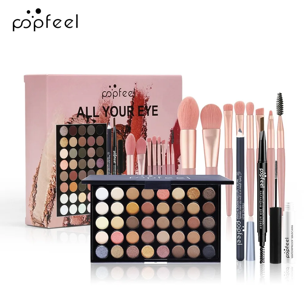 POPFEEL-Ensemble de palette de fards à barrage, eye-blogueur, stylo eye-liner, mascara, pinceaux de maquillage, cosmétiques pour les yeux, 40 couleurs