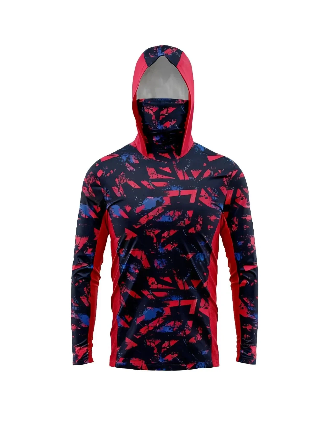Tactical Camo Fishing Hoodie With Face Mask 3D Print Unisex Quick Dry Breathable Outdoor Fishing Shirt For Hiking Angling