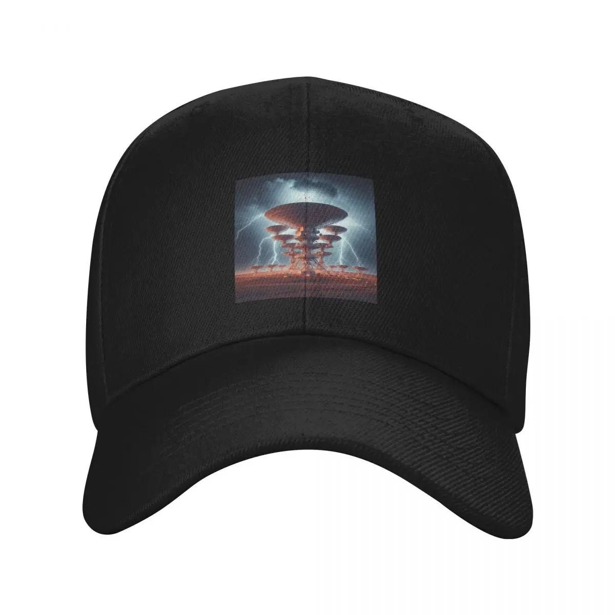 Very Large Array (VLA) with antennas, stormy sky with lightning Baseball Cap Fishing cap Men's Caps Women's