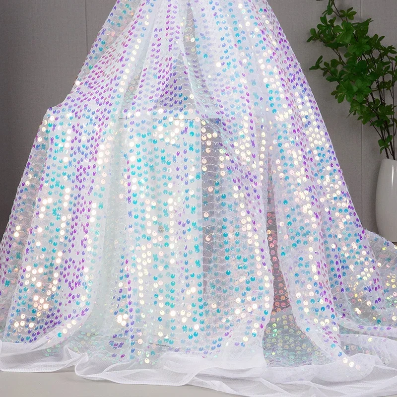 

1yard Glitter Sequin Embroidery Fabric Stage Costume Shiny Dress DIY Sewing Cloth Wall Background Luggage Decoration Fabric