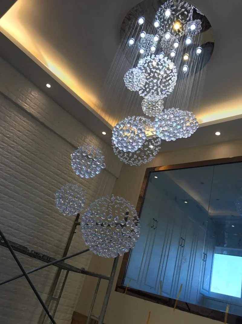 Modern K9 Crystal Chandelier For Staircase 11pcs Large Crystal Ball LED Lamp Spiral Design Living Room Lighting Fixtures