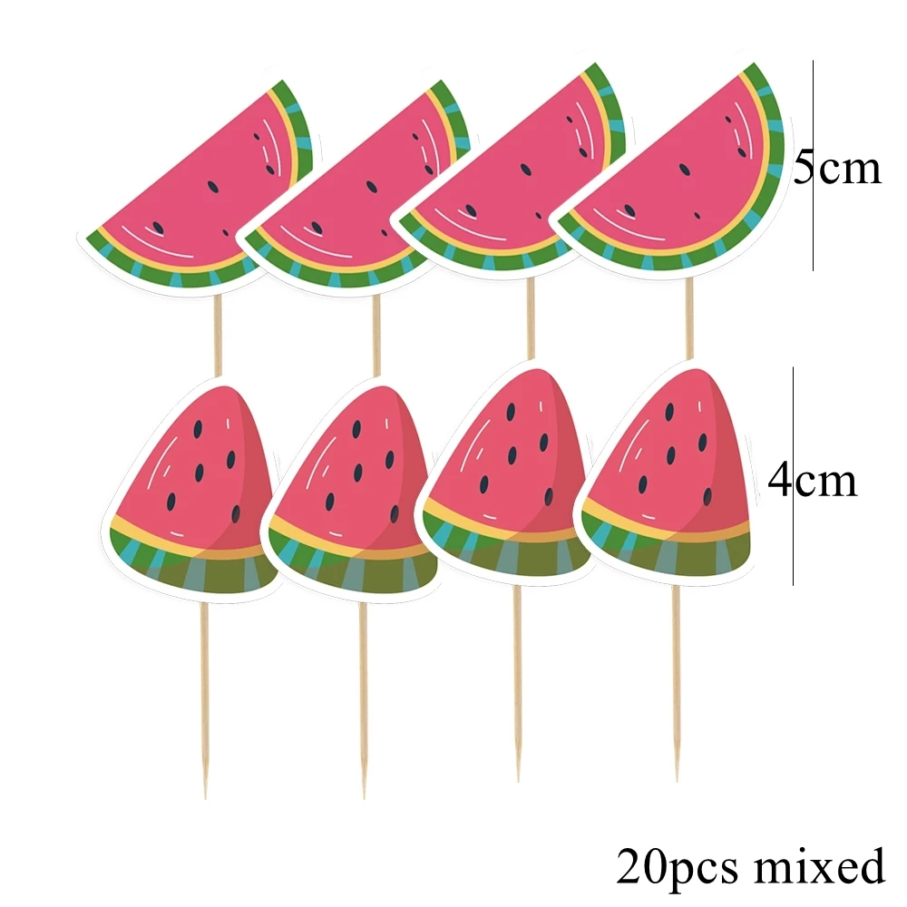 20pcs Multi Type Watermelon Cupcake Toppers Paper Cake Toppers for Watermelon Birthday Summer Pool Party Decoration Supplies
