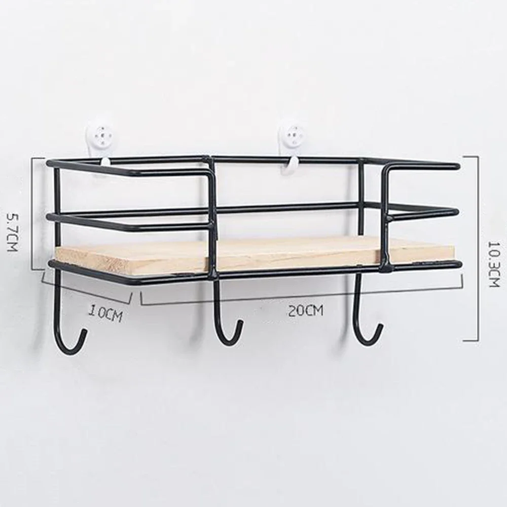 2pcs for  Iron+Wood Kitchen And Living Room Wall Decoration Key Hook Storage Rack Storage Shelf Hollow Design