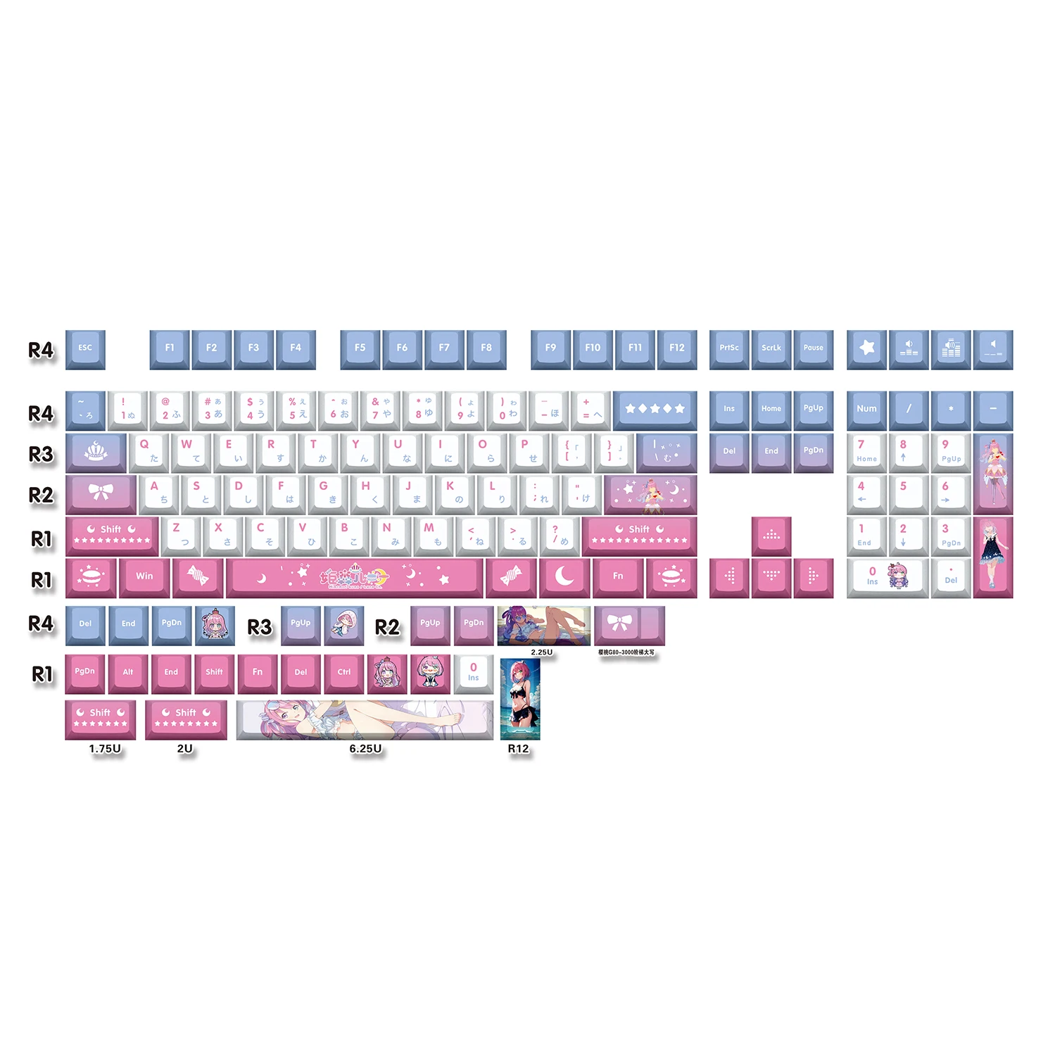 Himemori Luna 132 Key Cap Vtuber Hololive Key Cover PBT DYE Sublimation Cherry MX Cross Axis Switch Keycap Mechanical Keyboard