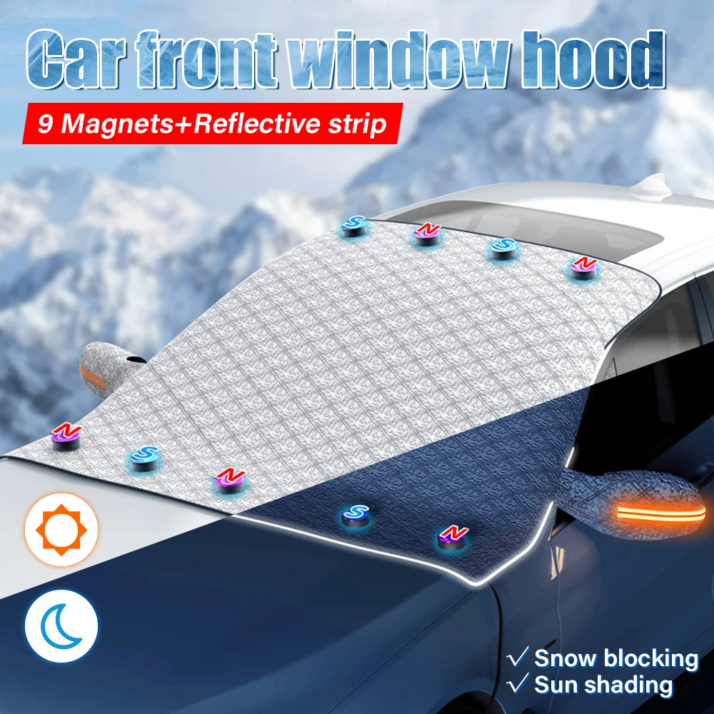 Car Coat Magnetic Snow Shield Frost Prevention Front Windshield Sunshade Thickened With Reflective strip Car front window hood