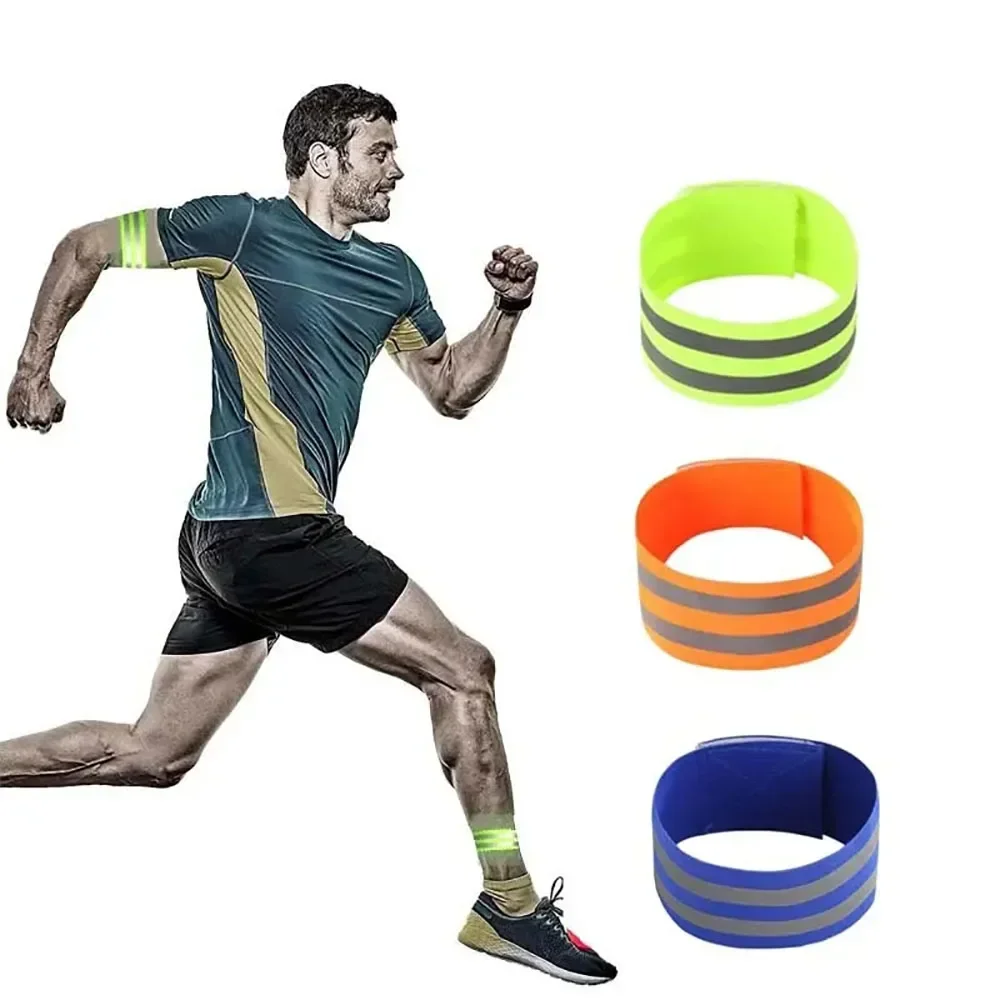 Warning Reflective Bands Elastic Armband Wristband Reflector Tape Ankle Leg Safety Straps for Night Cycling Running Fishing 2Pcs