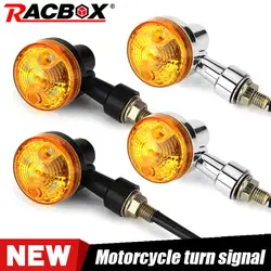 4pcs Motorcycle Turn Signals Light Ordinary Bulbs Yellow Indicator Lamps Black Silver Shell For Cafe Racer Bobber Yamaha Suzuki