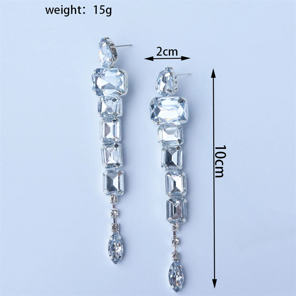 Exaggerated Sparkling Large Crystal Tassel Earrings Jewelry Fashion Banquet Party Rhinestone Wear Jewelry Accessories