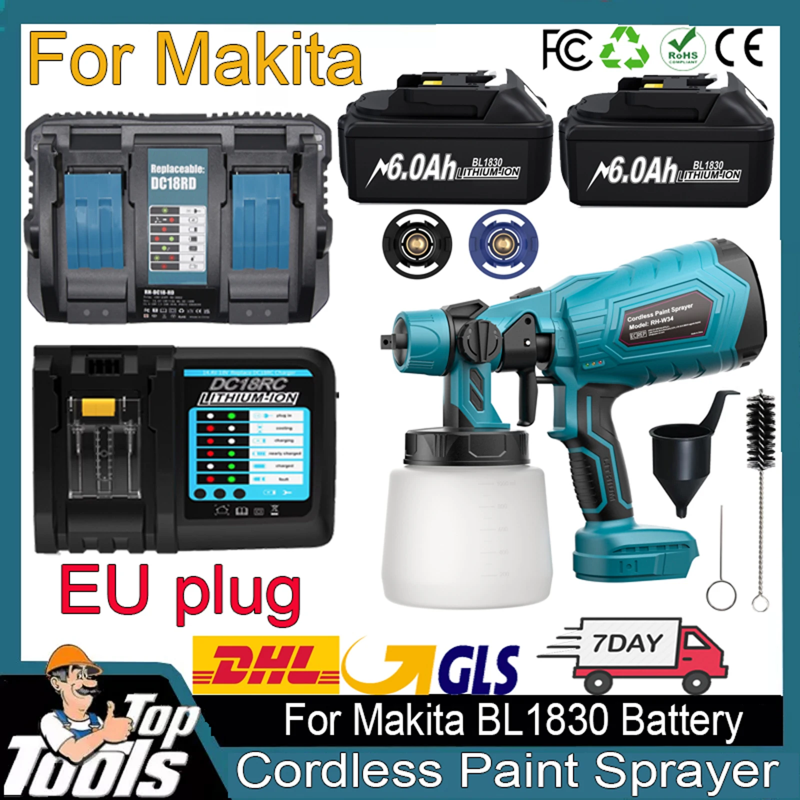 Pistolet de pulvérisation de peinture électrique sans fil pour batterie de remplacement Makita 18V pistolet de pulvérisation de peinture sans fil pour batterie Makita BL1830 BL1860