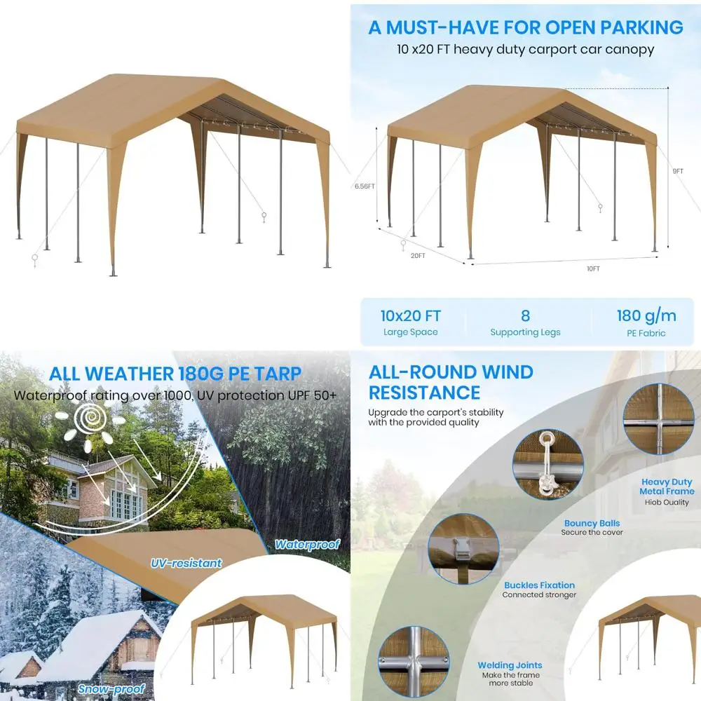 

carport 10x20 heavy duty portable garage,galvanized frame carport canopy,portable garages and shelters with 8 leg&4 wind rope,ca