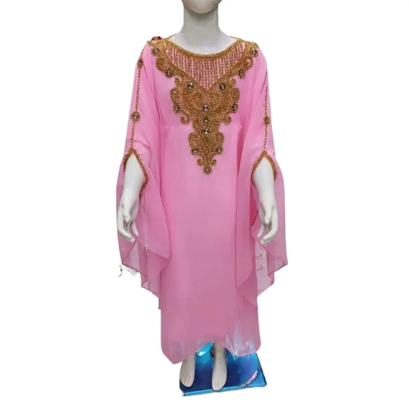 

Girls Dress Kids Abaya Dubai Caftan Handmade Bead Sequin Decoration Kids Summer Dress