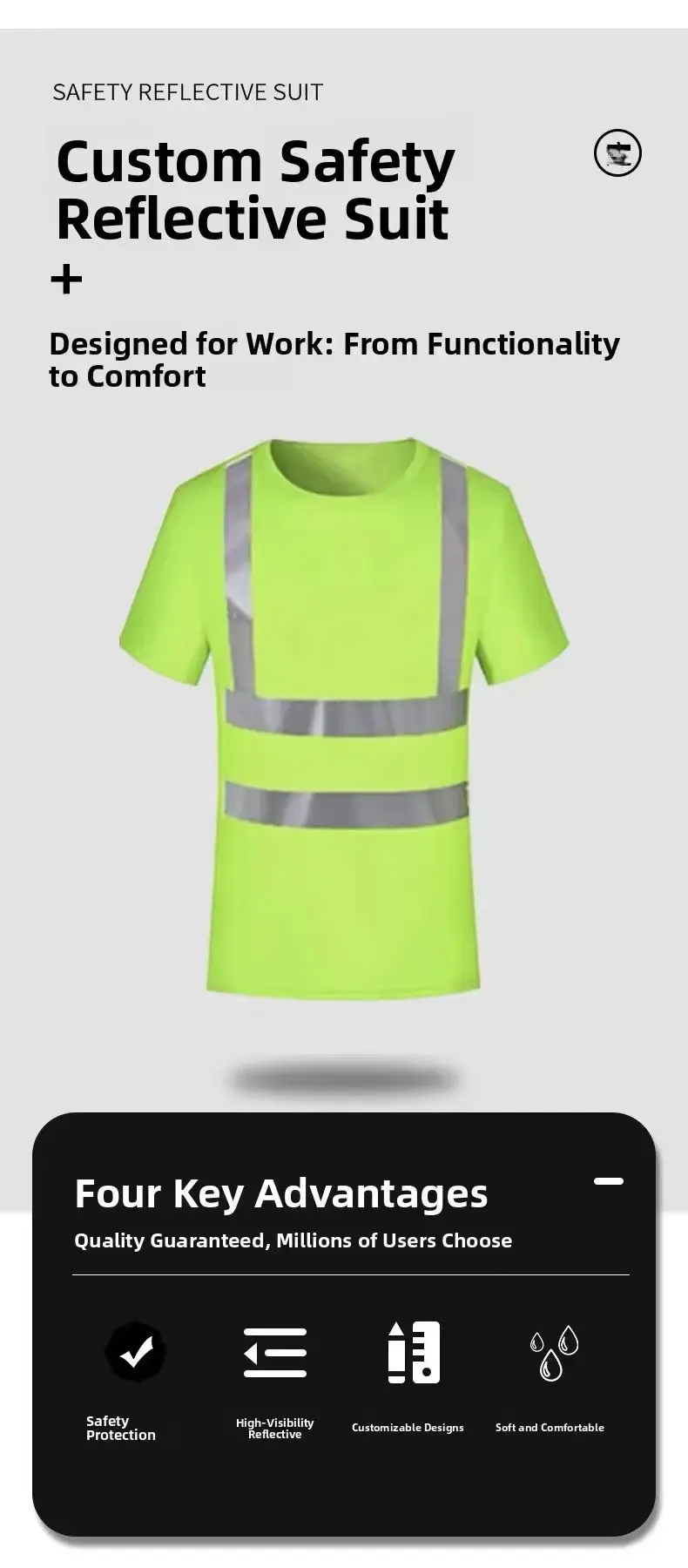 2026 Outdoor-Hemd Fluoreszierendes Hochsichtbares Sicherheits-Arbeitshemd Atmungsaktives Sommer-Arbeits-T-Shirt Reflektierende Weste Schnelltrocknend – Detail 9