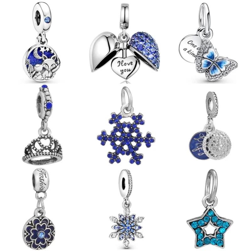 New Silver Plated Blue Tricolor Diamond Pendant Charm Beads For Pandora DIY Bracelet Necklace Jewelry Accessories Birthday Gifts