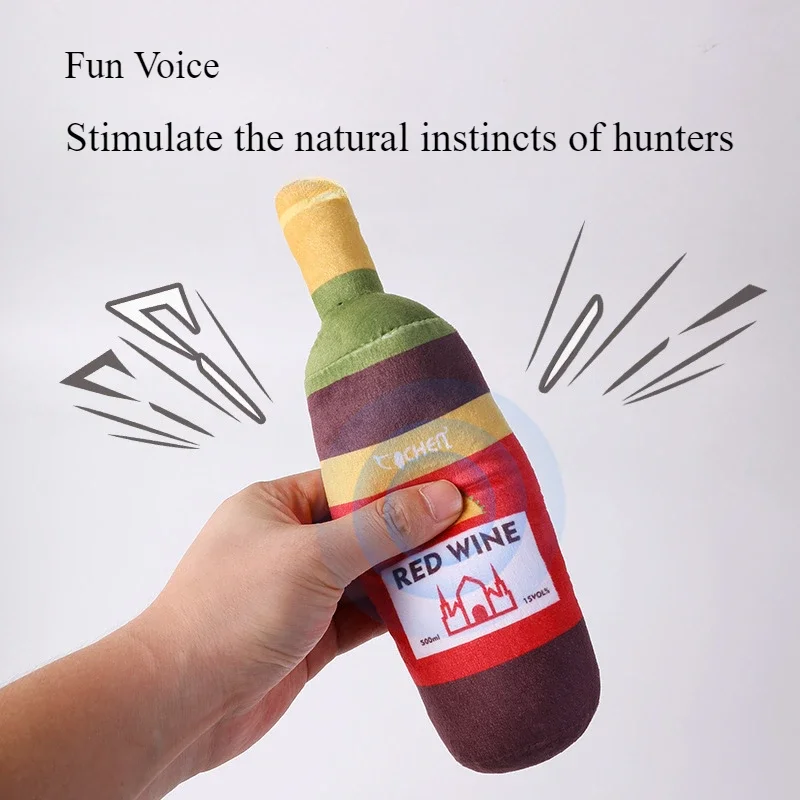 

Pet Voice Cat Dog Toy Red Wine Bottle Shape Anti Bite Soothing Plush Toy dog Toys for small Large dogs