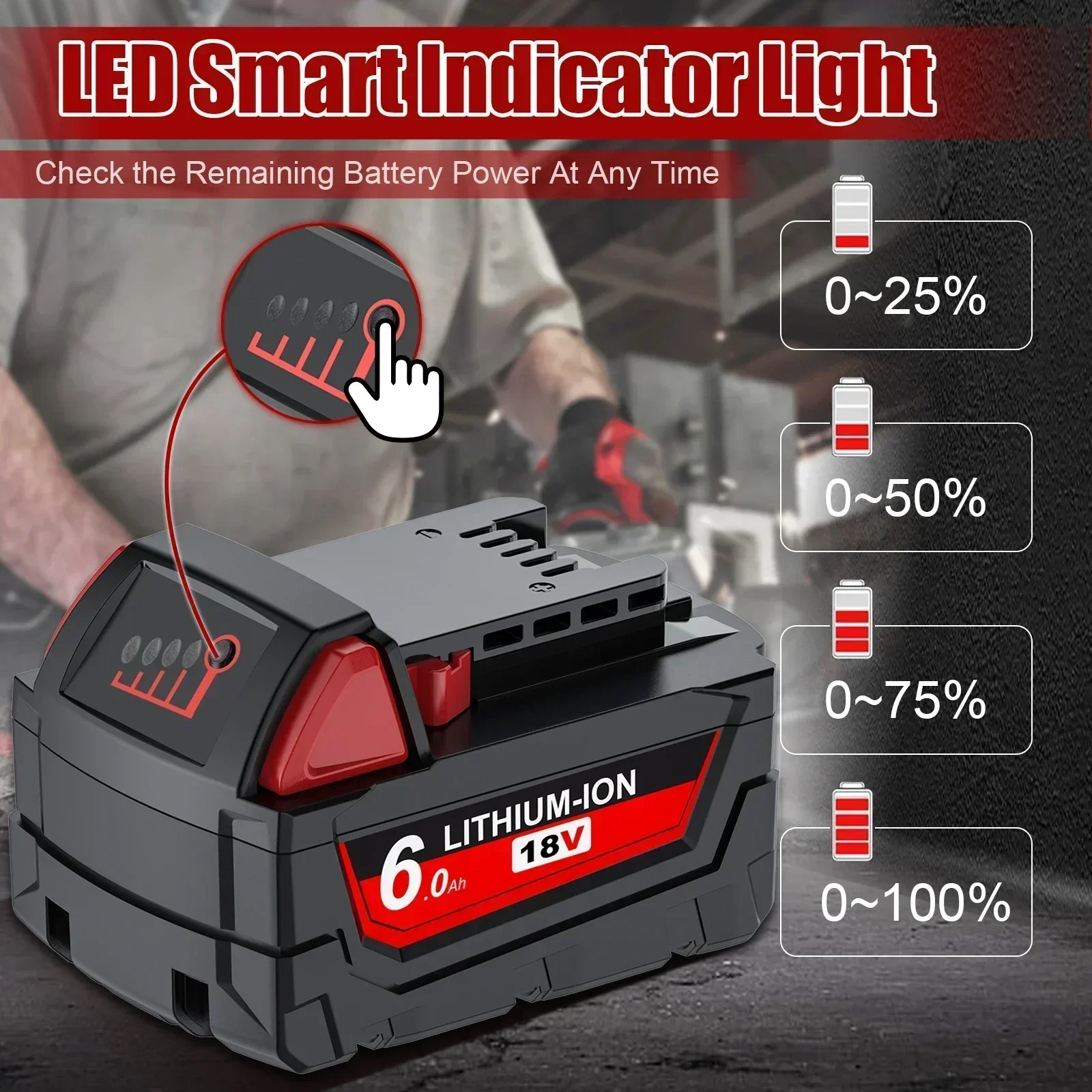 18V para batería Milwaukee M18 M18B6 XC 6.0Ah Li-Ion 48-11-1860 48-11-1852 48-11-1850 48-11-1840 herramienta eléctrica inalámbrica cargador de 18V