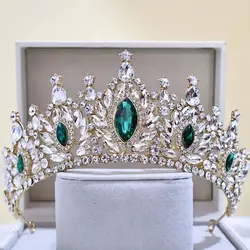 DIEZI Luxury 3 Colors Water Drop Red Green Crystal Tiara Crown Women Girls Wedding Party Elegant Bridal Queen Hair Accessories