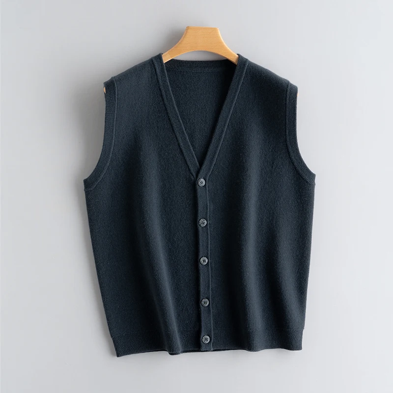 

2025 New V-Neck Sleeveless Men's Vest 100% Pure Cashmere Cardigan Vest Fashionable High-End Men's Sleeveless Jacket