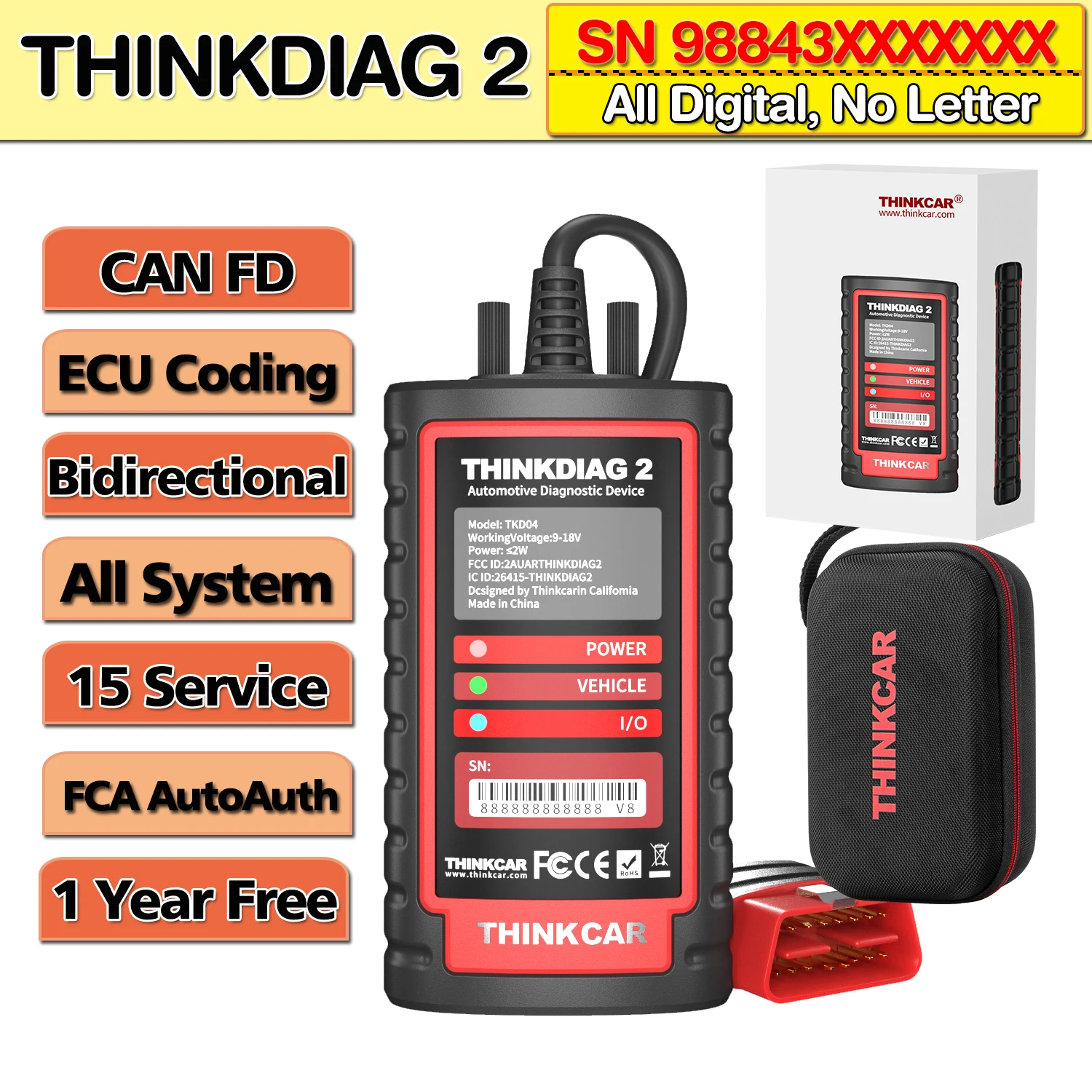 ThinkDiag 2 ALLE software 1 jaar Gratis update Auto Diagnostic tool ondersteuning CAN FD ECU Codering Actieve test 16 reset OBD2-scanner