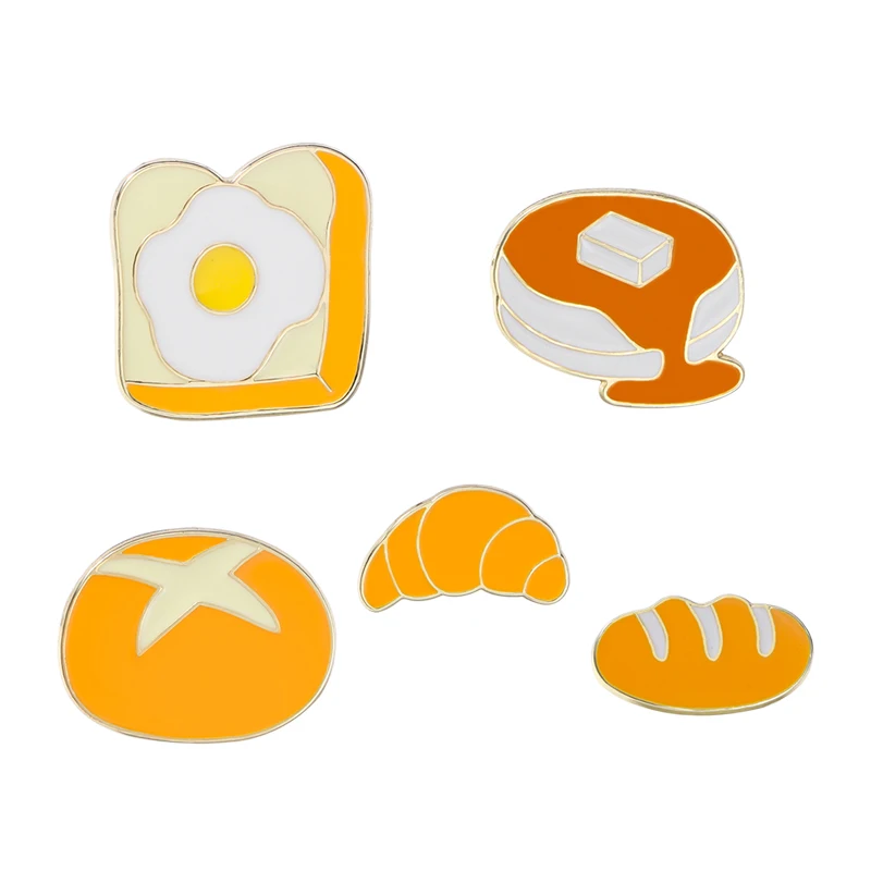 5Pcs/Set Ciabatta English Muffin Pretzel Pullman Loaf Croissants Pins Bread Collection Enamel Brooches