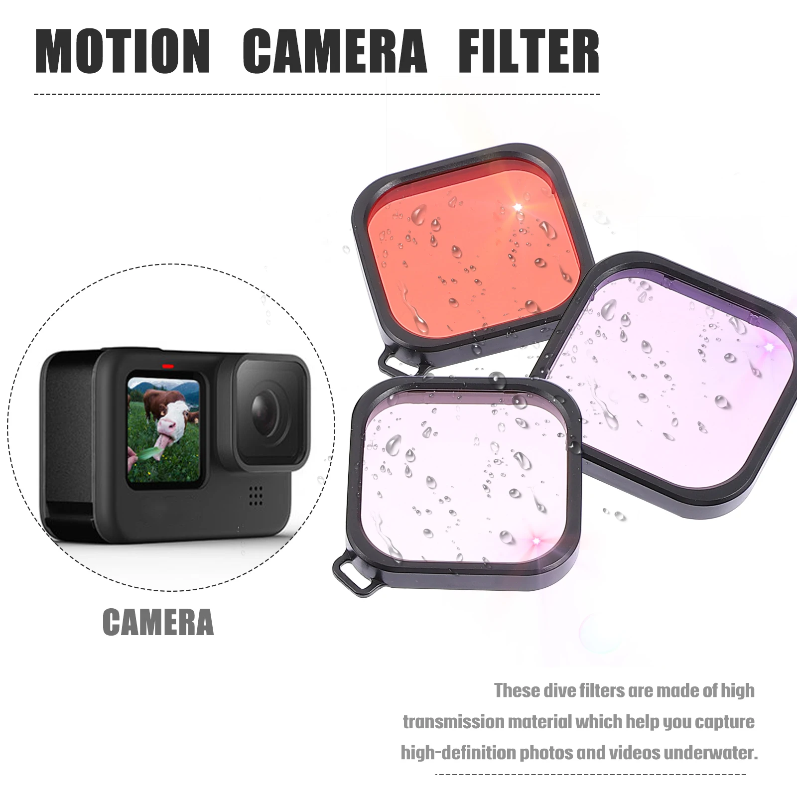 

3pcs Lens Filter for Underwater Photography Red Pink Purple Diving Filters Compatible Protective Housing Case Snorkeling Scuba