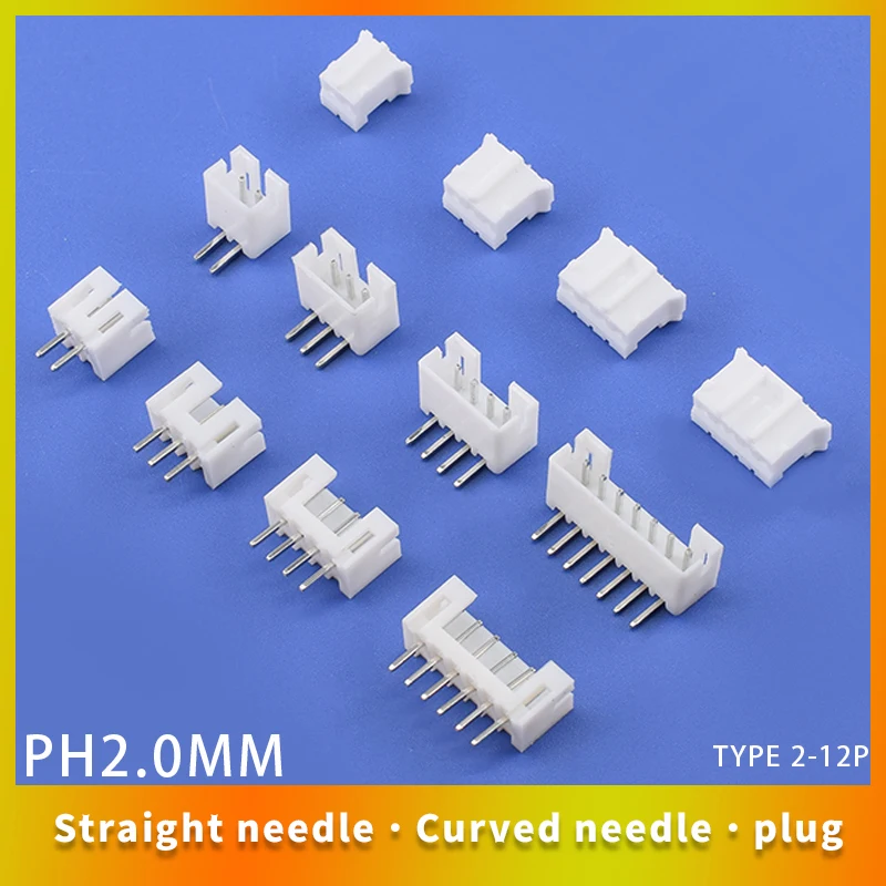 50pcs PH2.0mm Socket Connector Pin Header Straight Pin 2p-12p