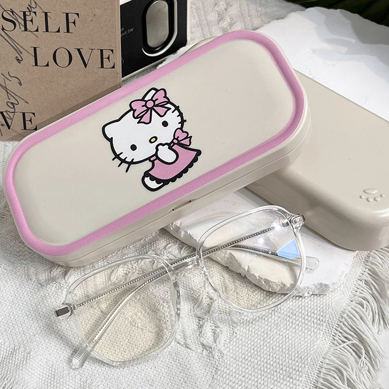 

Sanrio Pink Hello солнечные очки Китти чехол новая пластиковая коробка для хранения очков портативная защита для солнцезащитных очков аксессуары для глаз