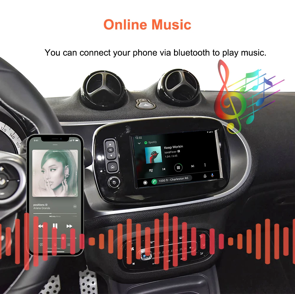 Bonroad Wireless Carplay Android Auto Nachrüstsätze für Mercedes Benz Smart 453 Fortwo Forfour 2016-2019 Interface Mirror Link – Detail 10