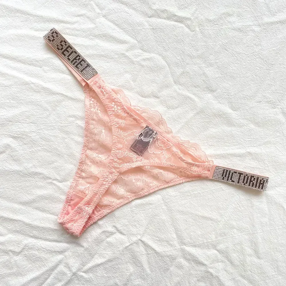 Victoria\'s Secret Sexy Pink Brand Lingerie Female Intimate Underwear Low Rise Women Panties Bra Rhinestone Letter Comfort Briefs