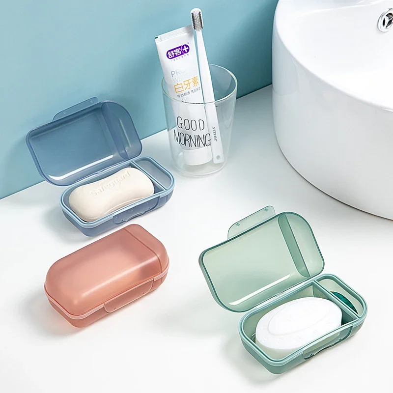 Plastic Bathroom Shower Soap Box with Lids Travel Portable Small Soap Tray Dish Storage Holder Plate Home Toilet Drain Case