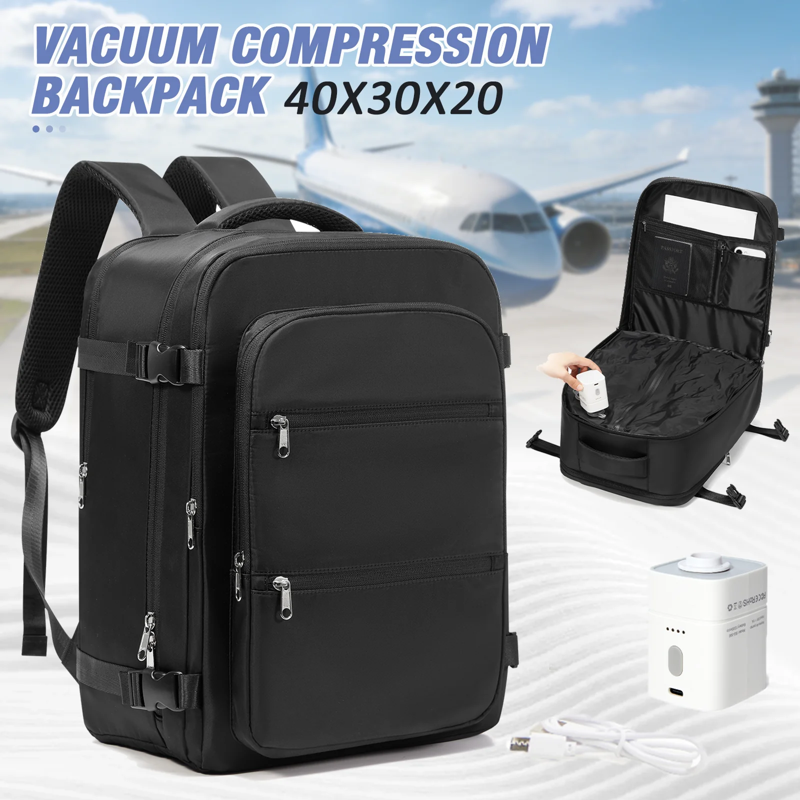 EeasyJet Ryanair 40x30x20 Backpack，Vacuum Compression Backpack, Men Backpack, Cabin Fly Bag, Wizzair Hand Luggage Laptop Bag