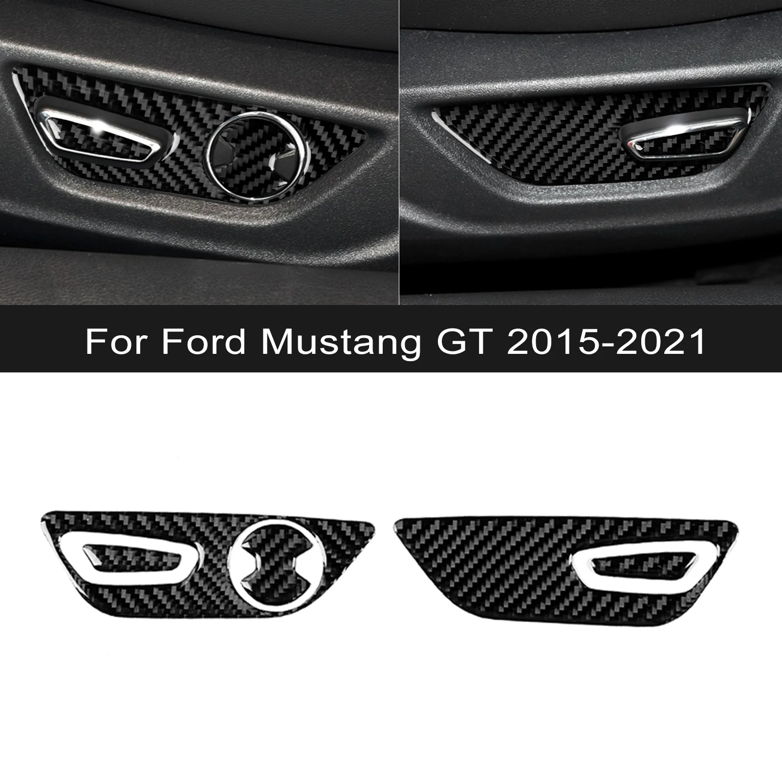For Ford Mustang GT 2015-2021 Car Accessories Carbon Fiber Interior Car Seat Adjust Button Panel Frame Trim Cover Sticker Decor