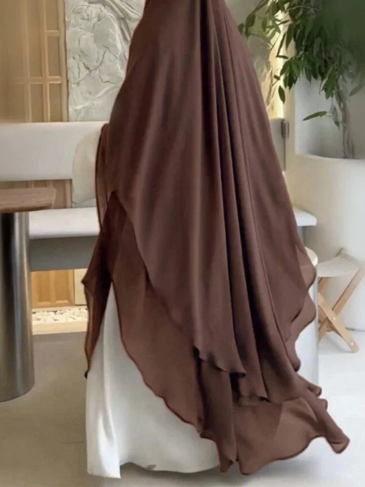 Pañuelo largo de gasa de 2 capas para mujer, Hijab musulmán de oración Eid, chal, velo largo de dos capas, Djellaba, Niqab, Ramadán, 2024