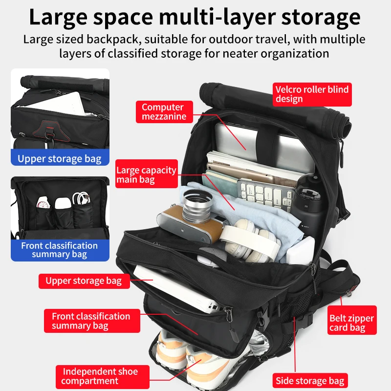 Backpack men's backpack travel large capacity business travel large luggage bag waterproof outdoor hiking bag leisure backpack