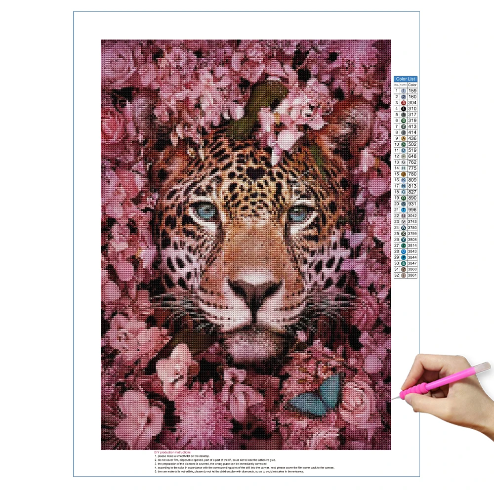 5D bricolage diamant peinture léopard tigre discuter visage et fleurs broderie Animal plein diamant point de croix perceuse décor à la maison cadeau