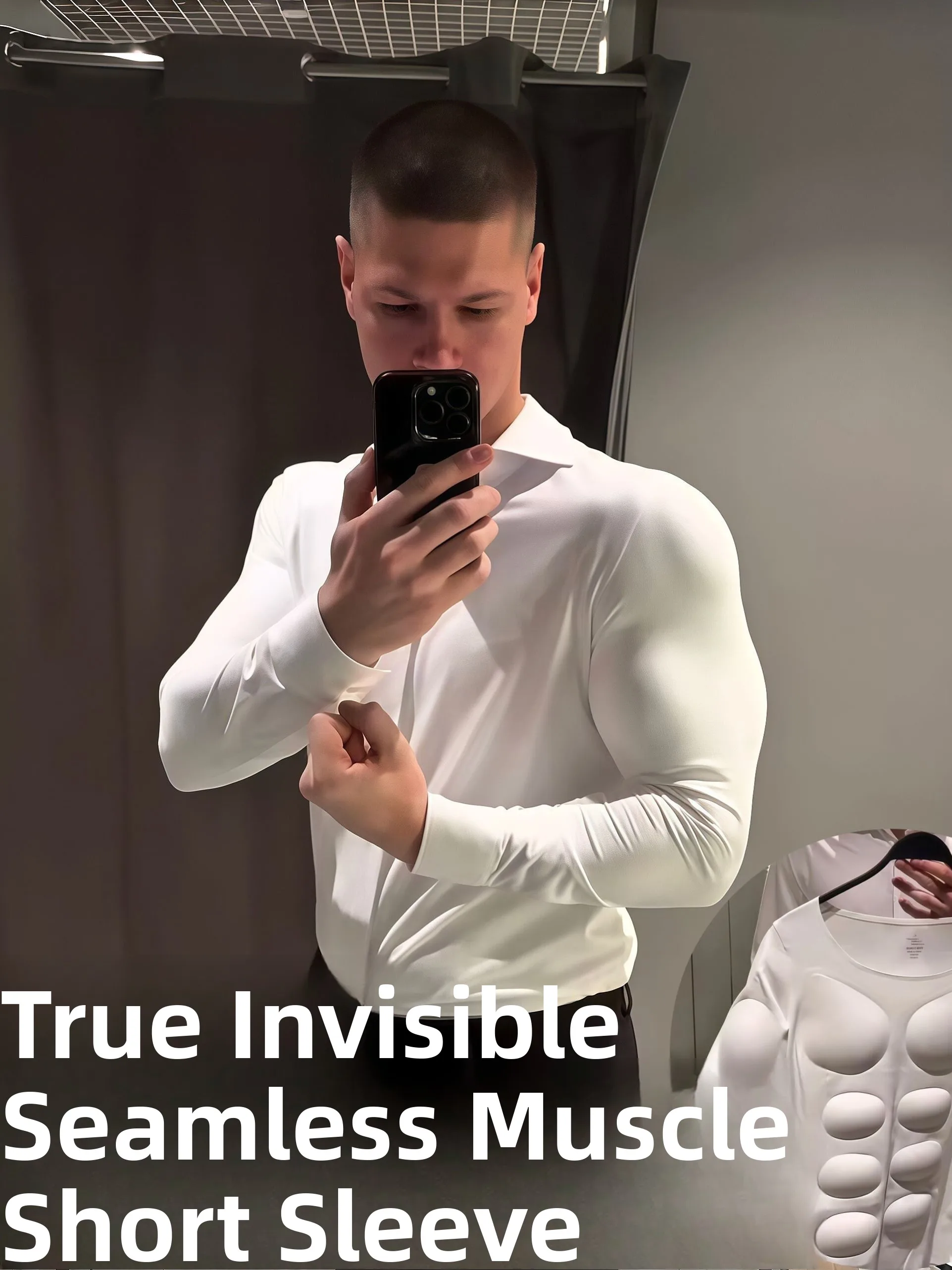 Invisible Muscle Shirt Short Sleeve Men's Shaping Inner Wear Abdomen Simulation T-Shirt Business Style Regular Fit Nylon Fabric
