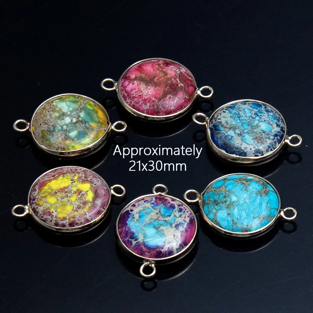 

1PC 21x30mm Imperial Stone Natural Stone Golden Round Connector Double Hole Pendant for Necklace Handmade Bracelet Accessories