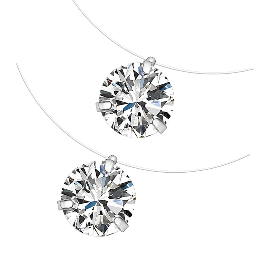 2 قطعة سلك السمك غير مرئية قلادة الزركون الإبداعية مجوهرات أنيقة فتاة قلادة الإكسسوارات فتاة الإكسسوارات