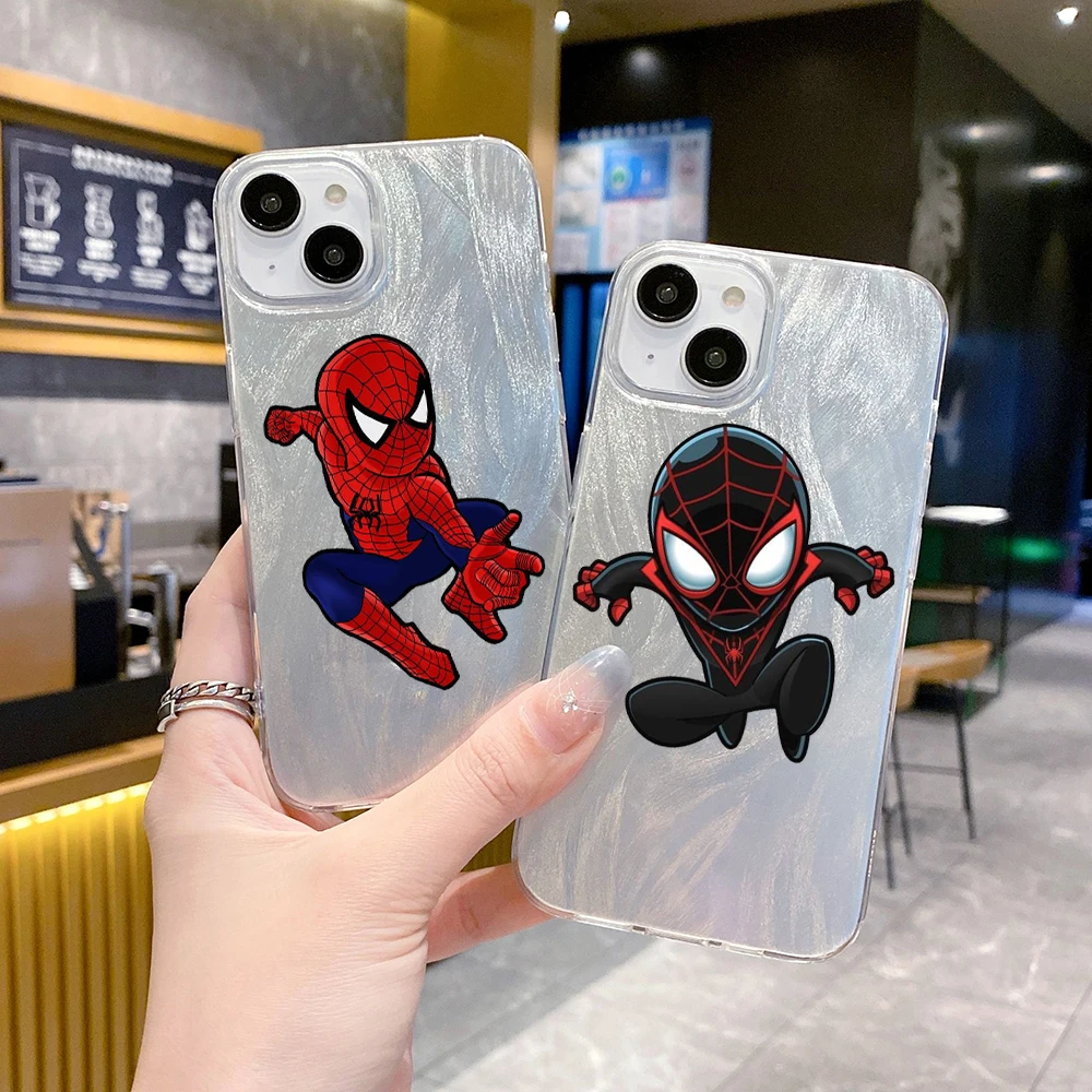 Cartoon Spider-Man Marvel Clear Feather Laser Phone Case FOR VIVO Y12 Y11 Y10 Y5 Y3 Y2 Y01 T A S1 V25 V21E V29 E LITE S 5G