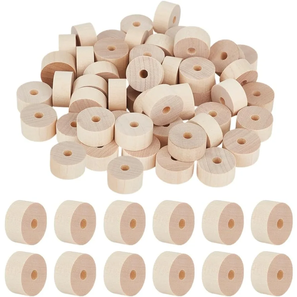Rundes Holzrad mit Loch, Spielzeug, Bastelbedarf, weiß, 20 x 10 mm, Loch: 4,6 mm