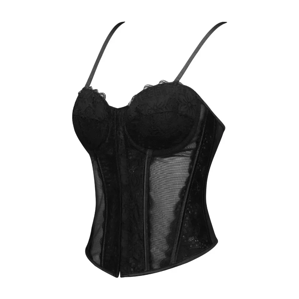 Corsé de hueso de pescado Sexy de Color sólido, chaleco femenino de contracción Abdominal de encaje, corsé delgado