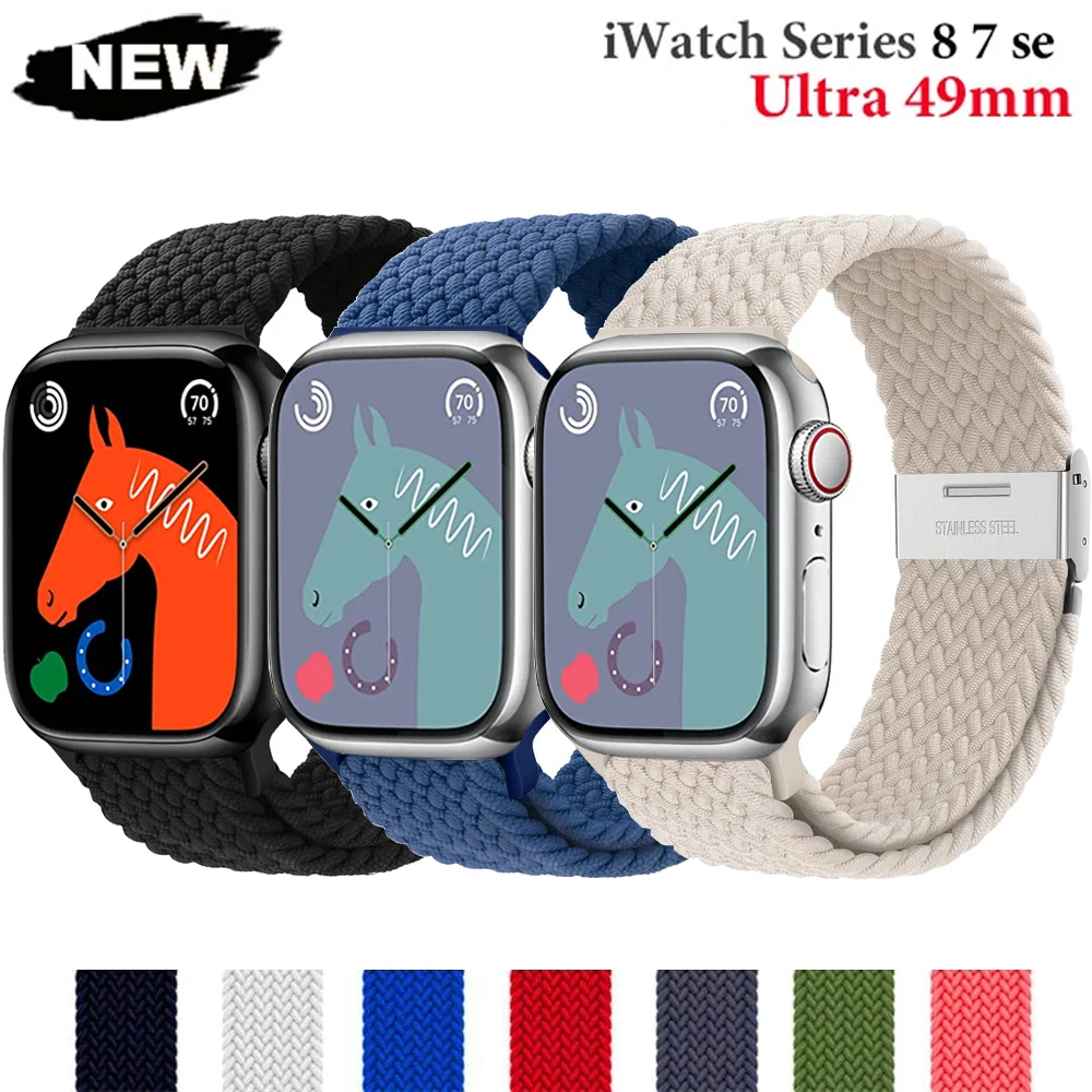 Braided Solo Loop For apple watch Strap 44mm 40mm 45mm 41mm 42mm 38mm ultra 49mm correa bracelet iWatch series 3 7 6 5 se 8 Band